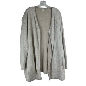 Pure Jill 100% Cotton Textured Knit Sweater Cardigan Size M Oversized Open Beige